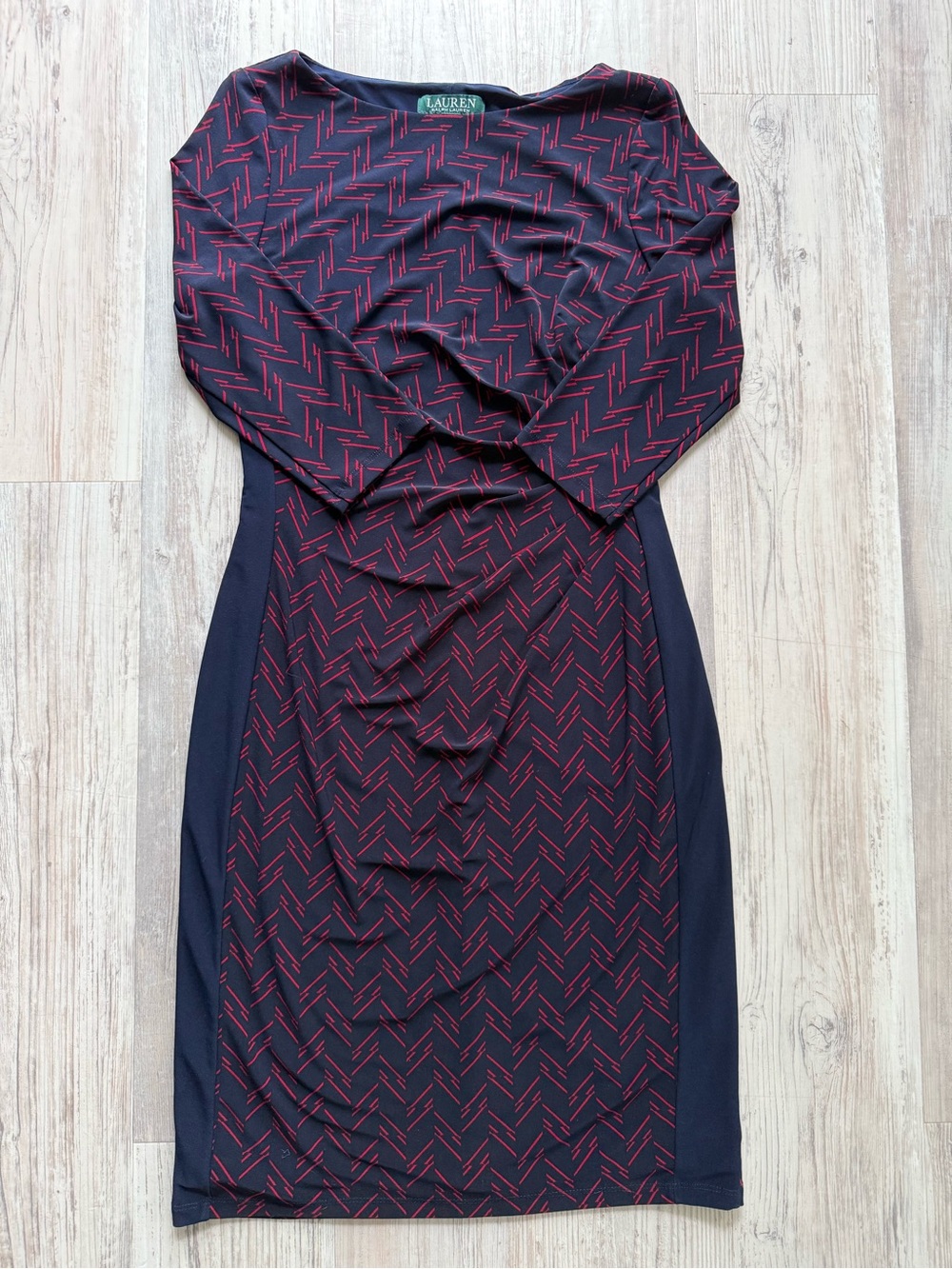 Lauren Ralph Lauren Navy 3/4 Sleeve Geometric Print Sheath Dress Office Preppy